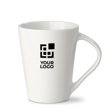 Caneca de porcelana branca, grande pega triangular feita na UE 270 ml vista principal