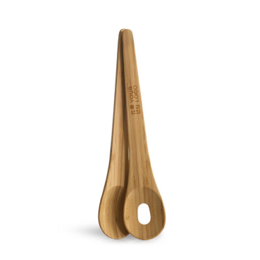 Conjunto de 2 utensílios para servir salada feitos de bambu vista principal