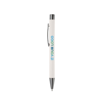 Caneta de alumínio com acabamento soft-touch e tinta azul vista principal