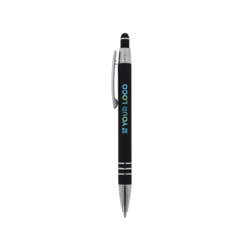 Caneta de alumínio com acabamento soft-touch e 3 anéis prateados vista principal