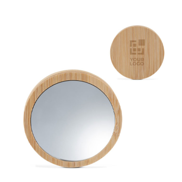 Espelho circular compacto ideal para viagens feito de bambu vista principal