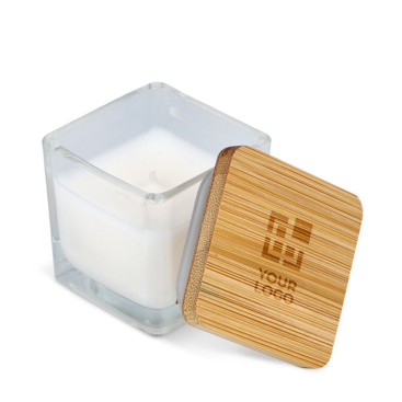 Vela de cera vegetal em frasco de vidro com tampa de bambu