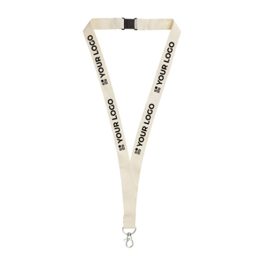 Lanyard de algodão orgânico com fivela de segurança e mosquetão vista principal