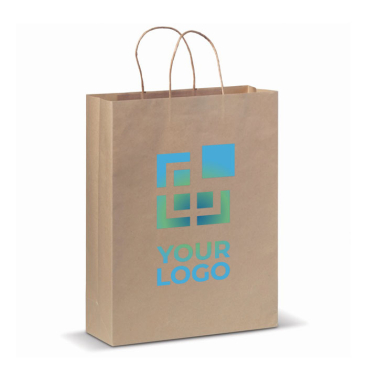 Saco de papel kraft com certificação FSC com alças de papel torcido vista principal