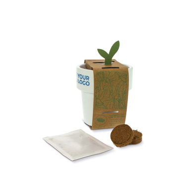 Vaso com sementes de morango com dupla utilidade para caneca de café vista principal