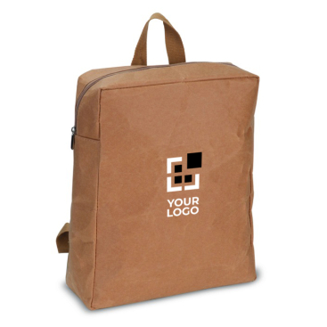 Mochila publicitária feita de papel kraft com reforço de espuma vista principal