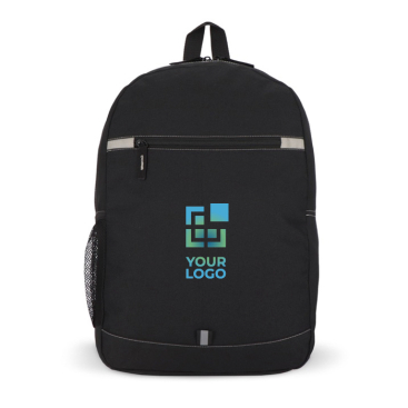 Mochila de rPET com compartimento frontal e pequeno detalhe refletor
