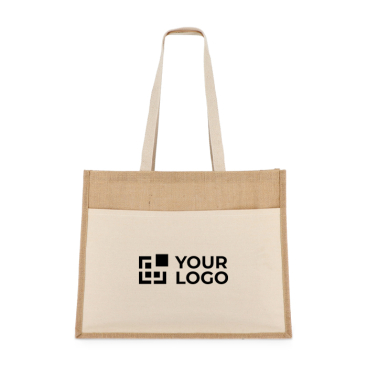 Saco de juta com bolso frontal de algodão e asas a condizer 320 g/m²