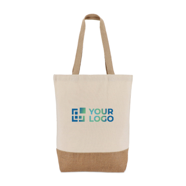 Saco de algodão com fole inferior e asas de juta 320 g/m2