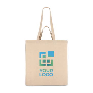 Saco de algodão OEKO-TEX de cor natural com asa dupla 140 g/m²