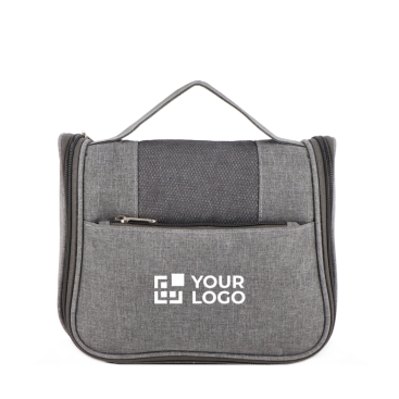 Nécessaire de plástico reciclado com tira interior para pendurar e asa