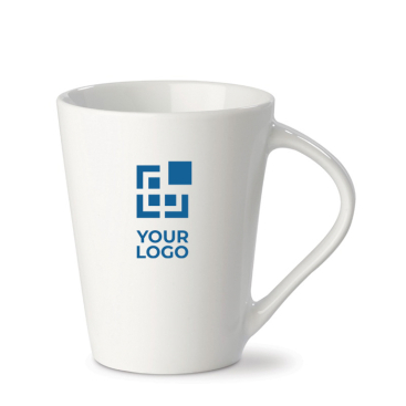 Caneca impressa de porcelana branca com asa triangular de 270ml vista principal