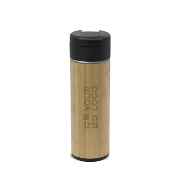Garrafa de parede dupla com acabamento de bambu e tampa abatível 400ml vista principal