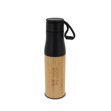 Garrafa de aço inoxidável com detalhes de bambu e corda 500ml vista principal