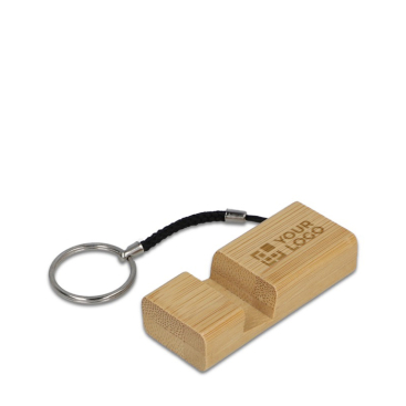 Porta-chaves de bambu com cordão com função de suporte de telemóvel