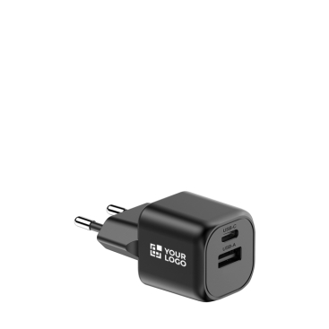 Carregador duplo de plástico reciclado com adaptador europeu 20 W