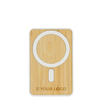 Powerbank magnético de bambu com carga sem fios 5000 mAh