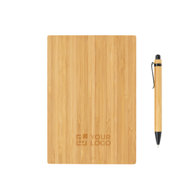 Caderno e caneta para brindes em bambu cor castanho