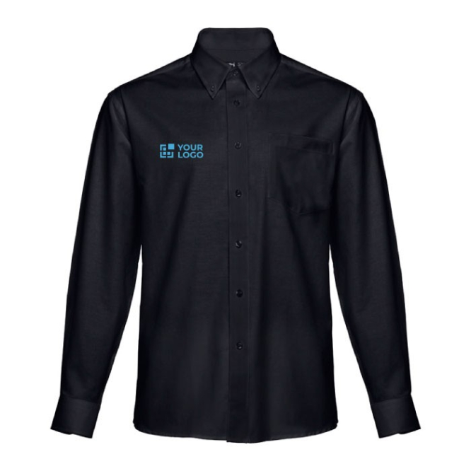 Camisa elegante de manga comprida com logo cor preto primeira vista