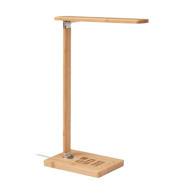 Lâmpada de mesa com carregador cor madeira
