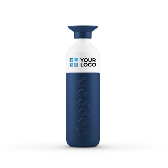 Garrafa térmica publicitária cor azul-escuro primeira vista com logo