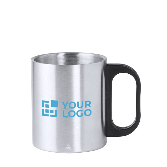 Caneca de aço inoxidável de parede dupla e alça de plástico 300ml