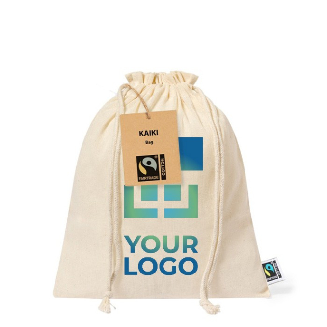 Saco de algodão Fairtrade com cordas, fechamento automático 150g/m2