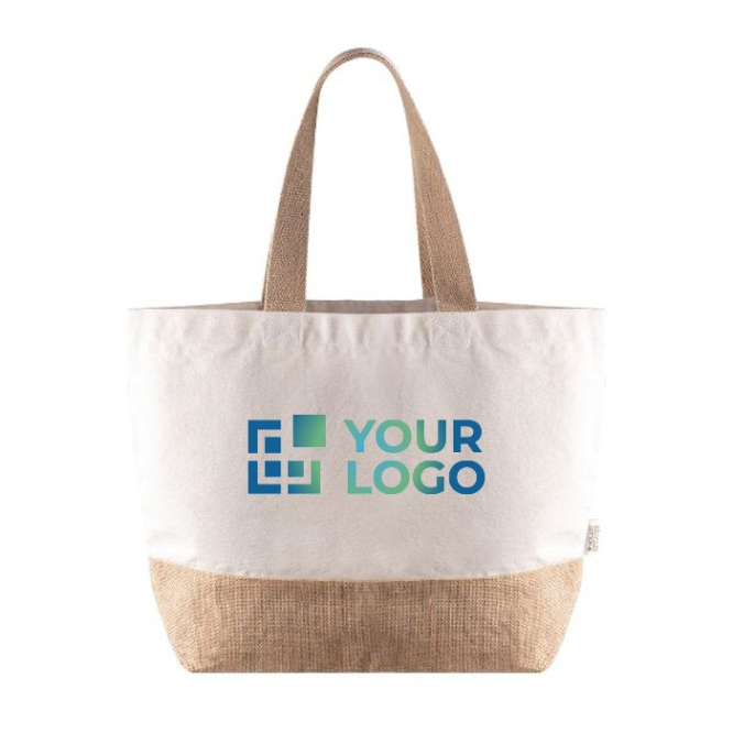 Saco de algodão reciclado com base e alça de juta 320 g/m2