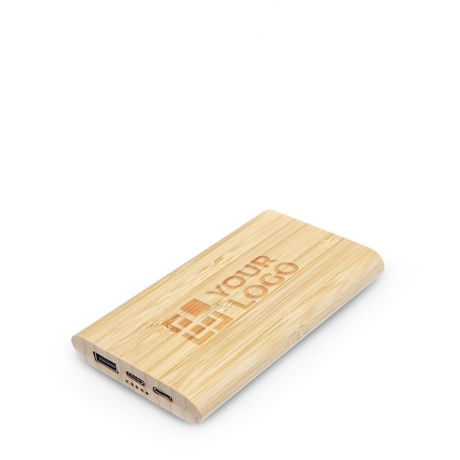 Powerbank ecológico feito de bambu com porta tipo C 10.000 mAh