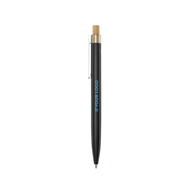 Caneta de alumínio e bambu com detalhe transparente tinta azul