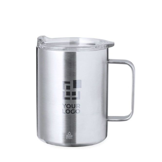 Caneca de aço inoxidável de parede dupla com doseador 370ml