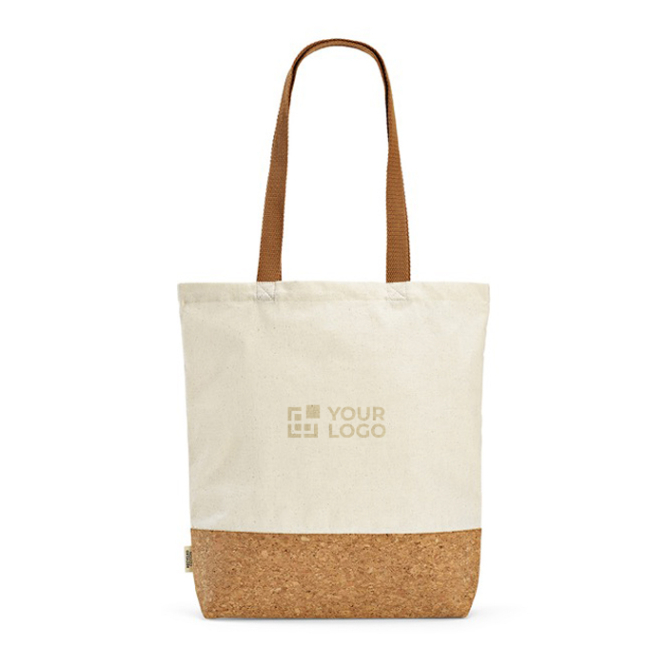 Saco de algodão reciclado, alças compridas, fundo de cortiça 180 g/m2