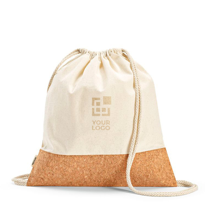 Mochila de cordas de algodão reciclado com fundo de cortiça 180 g/m2