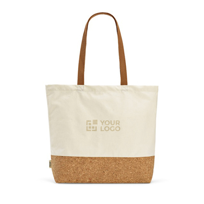 Saco de compras de algodão reciclado com fundo de cortiça 220 g/m2