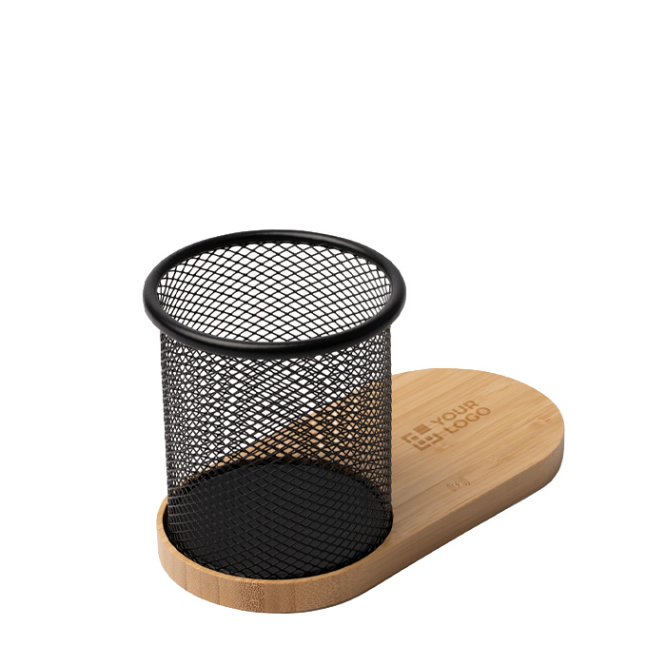 Porta-lápis multifunções com carregamento sem fios 15W e bambu