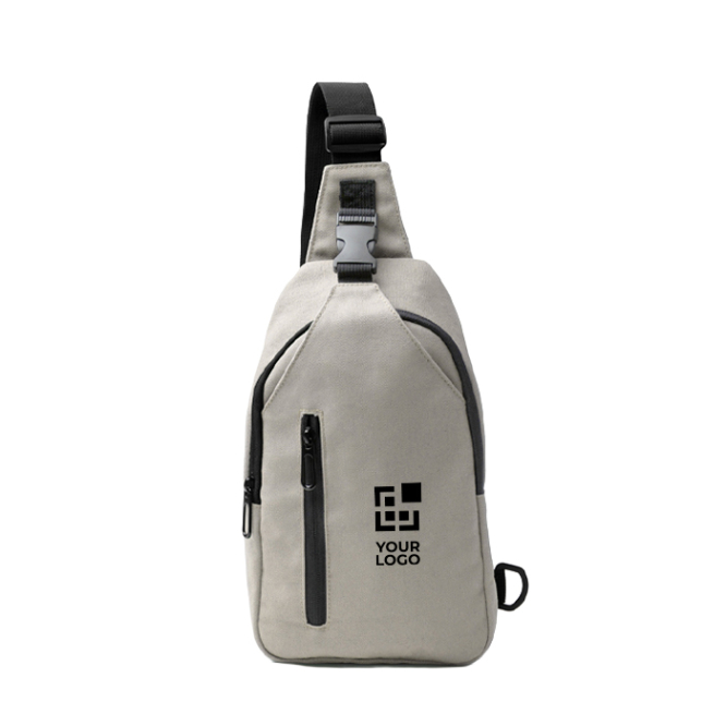 Bolsa a tiracolo em algodão reciclado com fechos e fita ajustável
