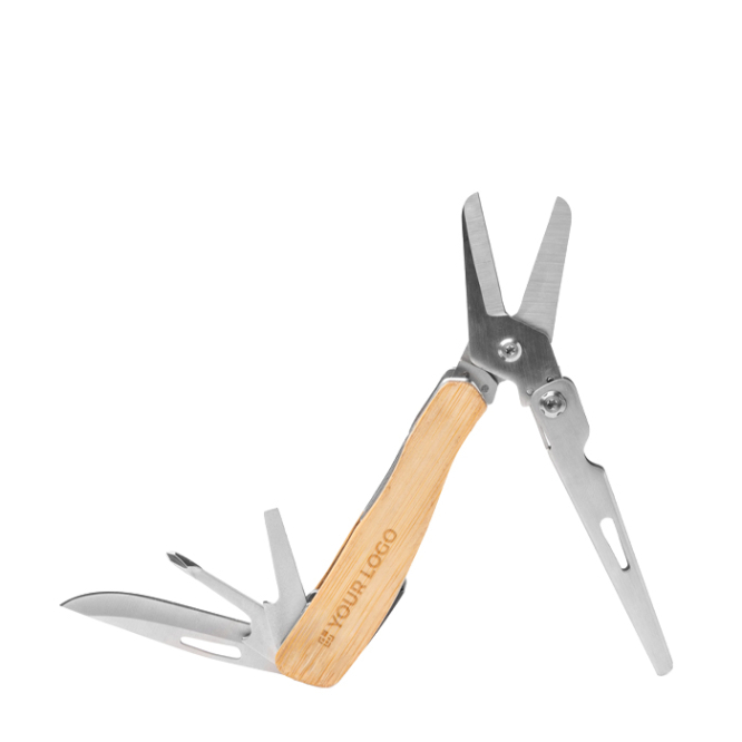 Multiferramenta 4 em 1 com corpo em bambu e aço inoxidável