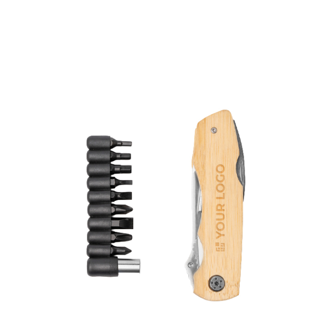 Ferramenta multifunções 5 em 1 com corpo em bambu e aço inoxidável