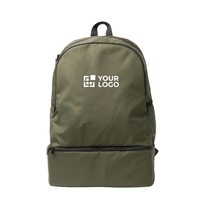 Mochila desportiva ecológica com compartimento para calçado e bolso frontal