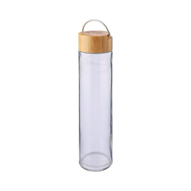 Garrafa de vidro e tampa de bambu com pega de metal 500 ml