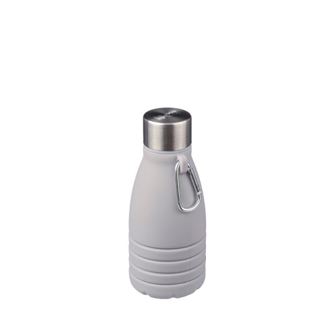Garrafa de silicone dobrável com tampa de aço e mosquetão 550ml