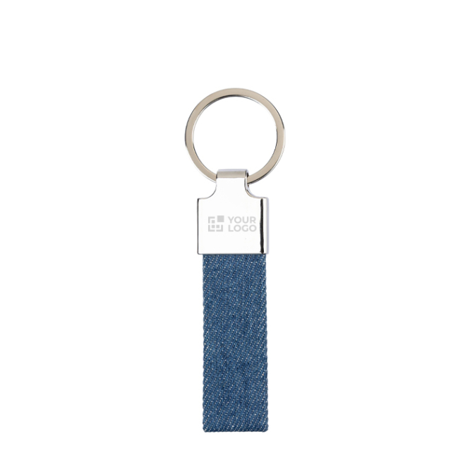 Porta-chaves retangular de zinco personalizável com detalhe em denim