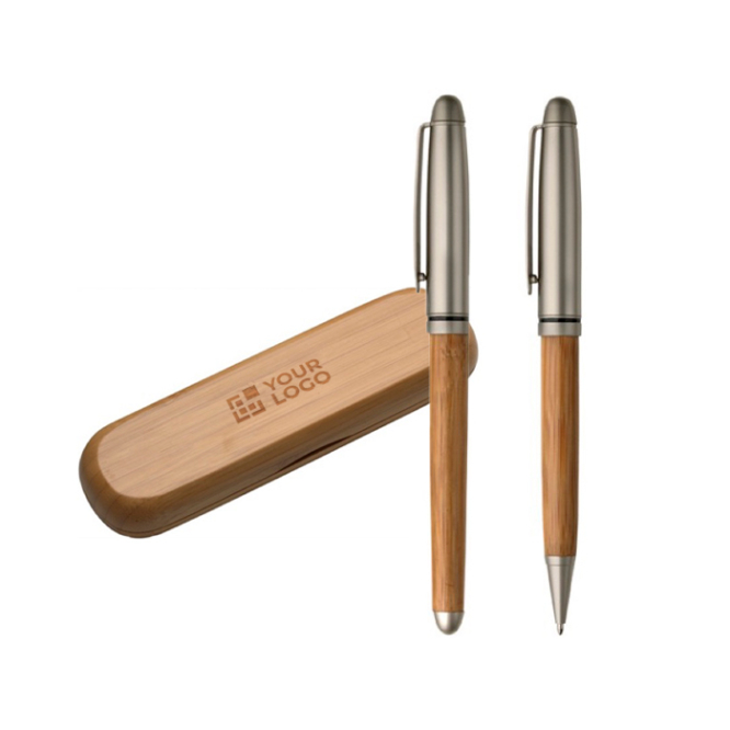 Conjunto de esferográfica e roller de madeira