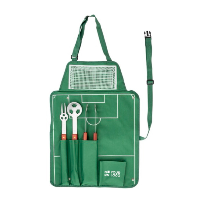 Avental de futebol especial para churrasco com 4 utensílios
