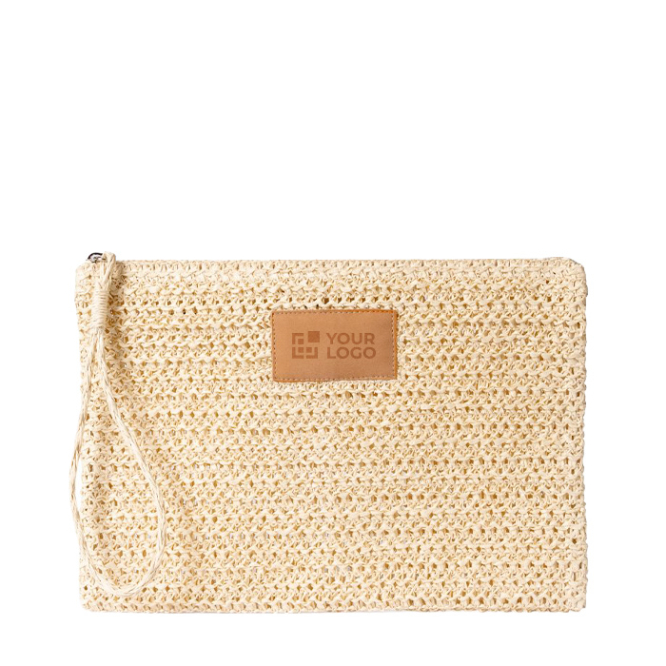 Bolsa necessaire em papel e poliéster com etiqueta para marcação