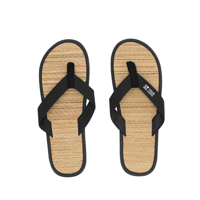 Havaianas com superfície de palha e tiras de pele sintética