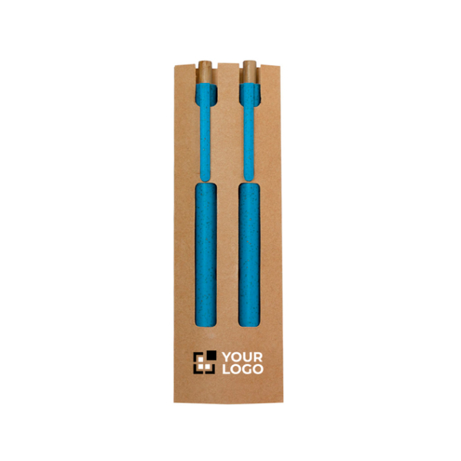 Set de caneta de tinta azul e lápis infinito feitos de cana de trigo