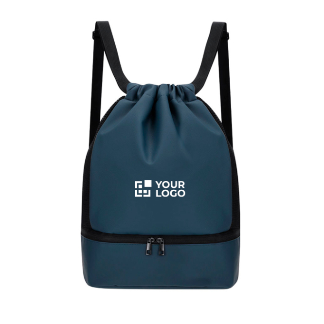 Mochila de cordão de PU com bolso na base para calçado