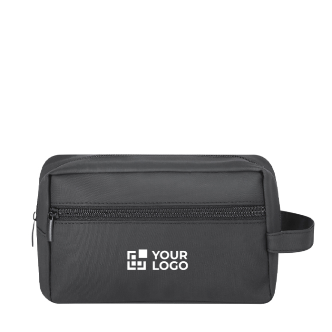 Nécessaire multiusos com pega de pele sintética e bolso frontal