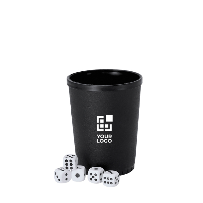 Jogo de dados com copo plástico de textura rugosa